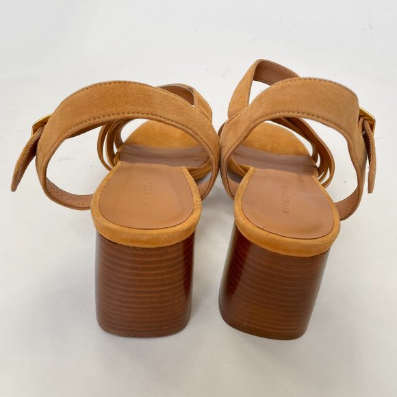 Rivecour Suede Sandals Brown Tan Leather $222 NEW Cross Stack Heel Block Ankle - Picture 9 of 12